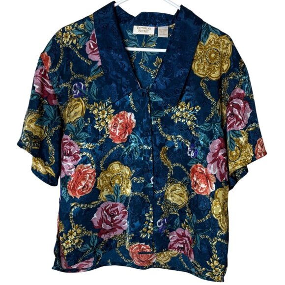 Victoria's Secret Other - Victoria’s Secret Gold Label Vintage 90s Floral Paisley Sleep Shirt S Collared